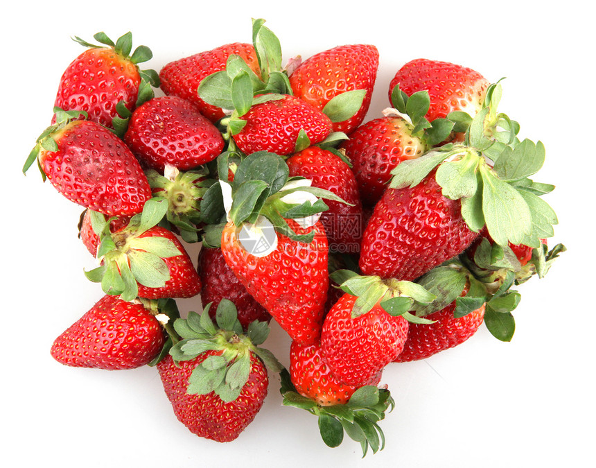 新鲜红草莓叶子树叶水果浆果农作物食物图片