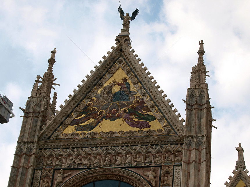 锡耶纳Duomo外墙大教堂耳堂雕塑艺术半月形窗饰门户网站窗户首都教会图片