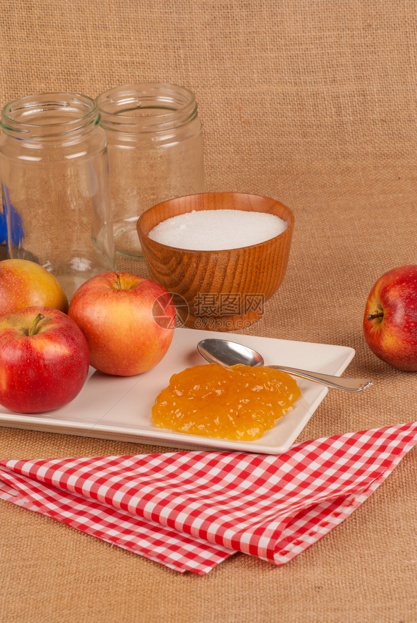 自制苹果浆果酱水果健康烹饪静物罐子传播图片