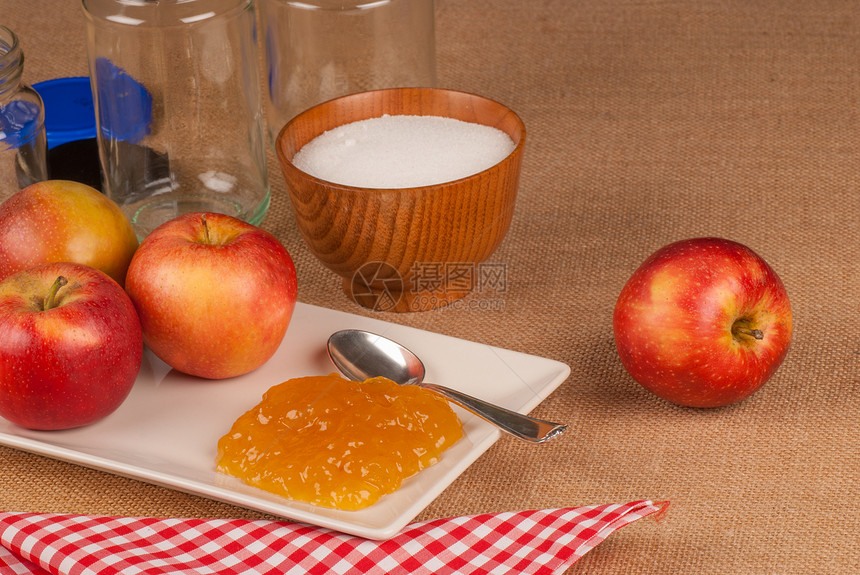 苹果柑橘酱烹饪静物传播健康罐子水果水平图片