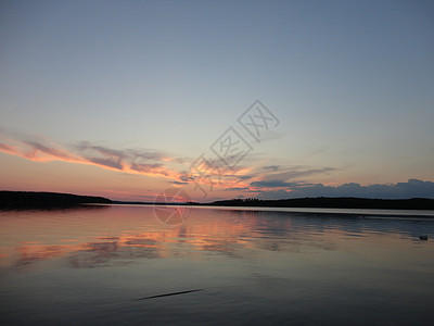 桑德贝湖中日落夕阳天空反射背景