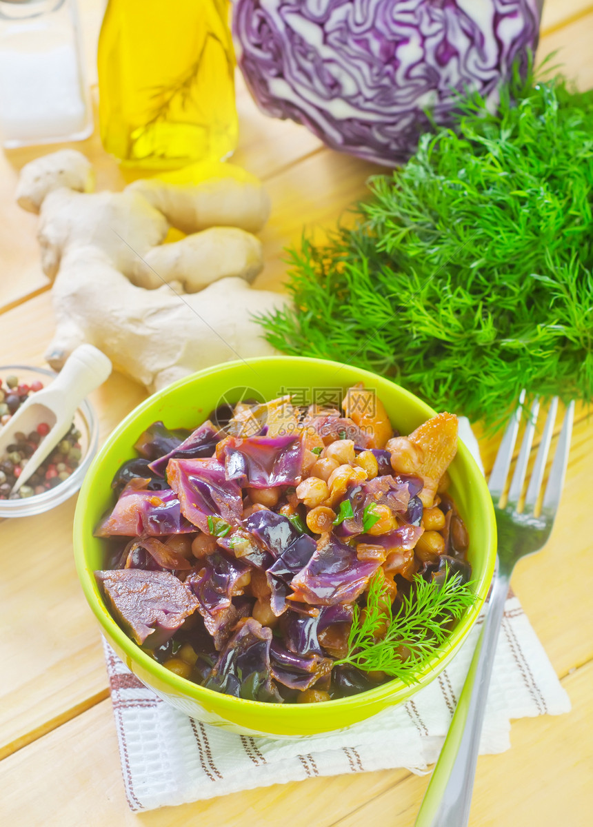 油炸卷心菜营养桂冠桌子食物素食沙拉厨房美食产品蓝色图片