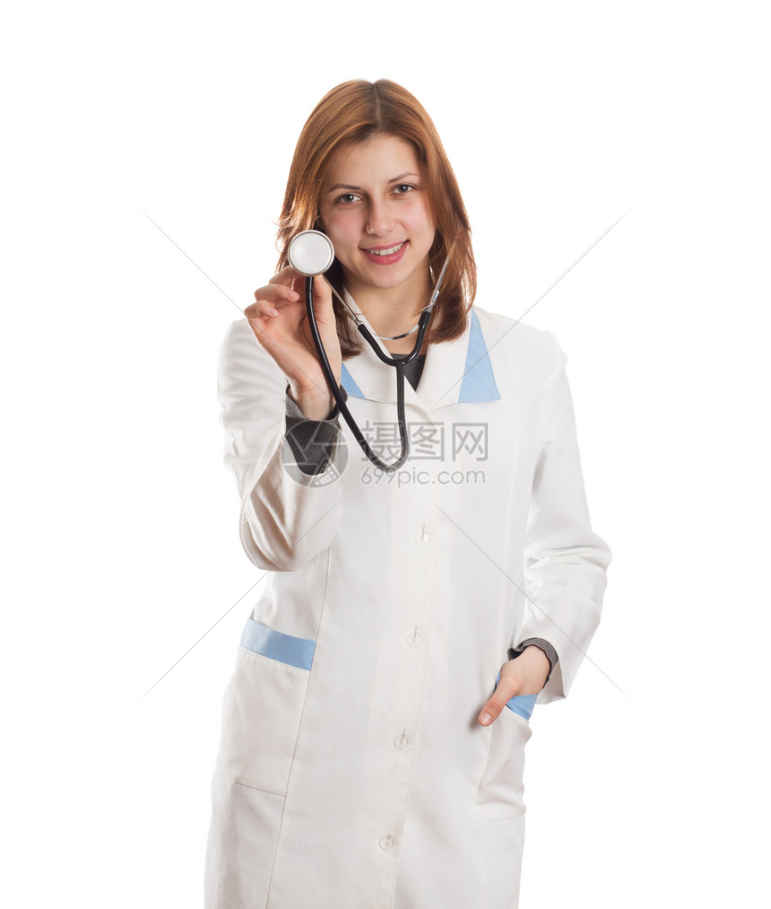 女医生 与听诊器隔离图片