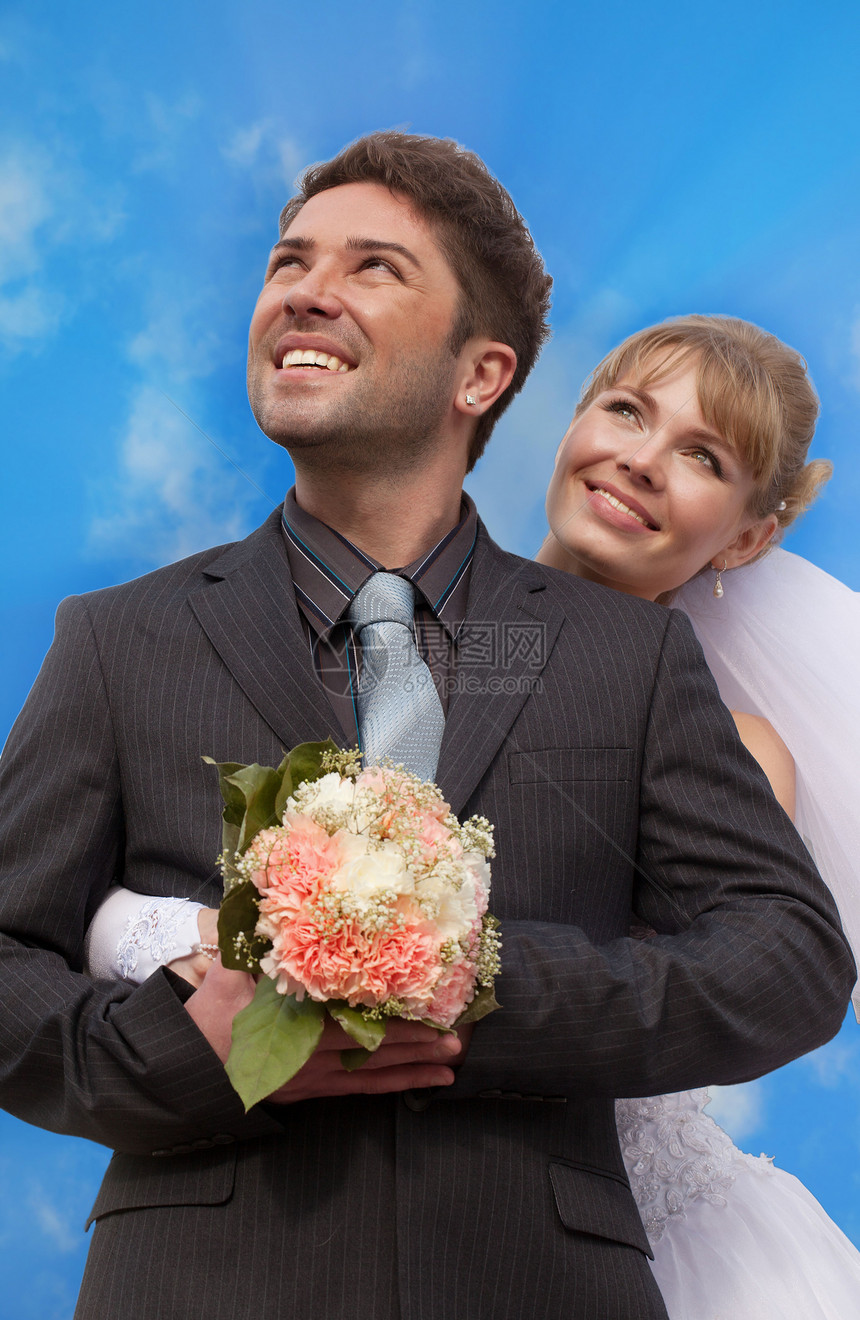 结婚日期灯光乐趣棕色族裔效果微笑白色蓝色夫妇婚礼图片