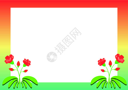 带红花的彩色矢量框架背景图片