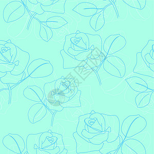 带玫瑰的淡蓝色无缝模式背景图片