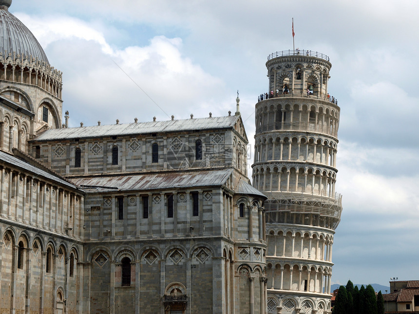 Pisa  皮安宁塔和米拉科利广场的Duomo天炉地标圆顶拱门奇迹正方形领域钟楼大理石长臂猿图片