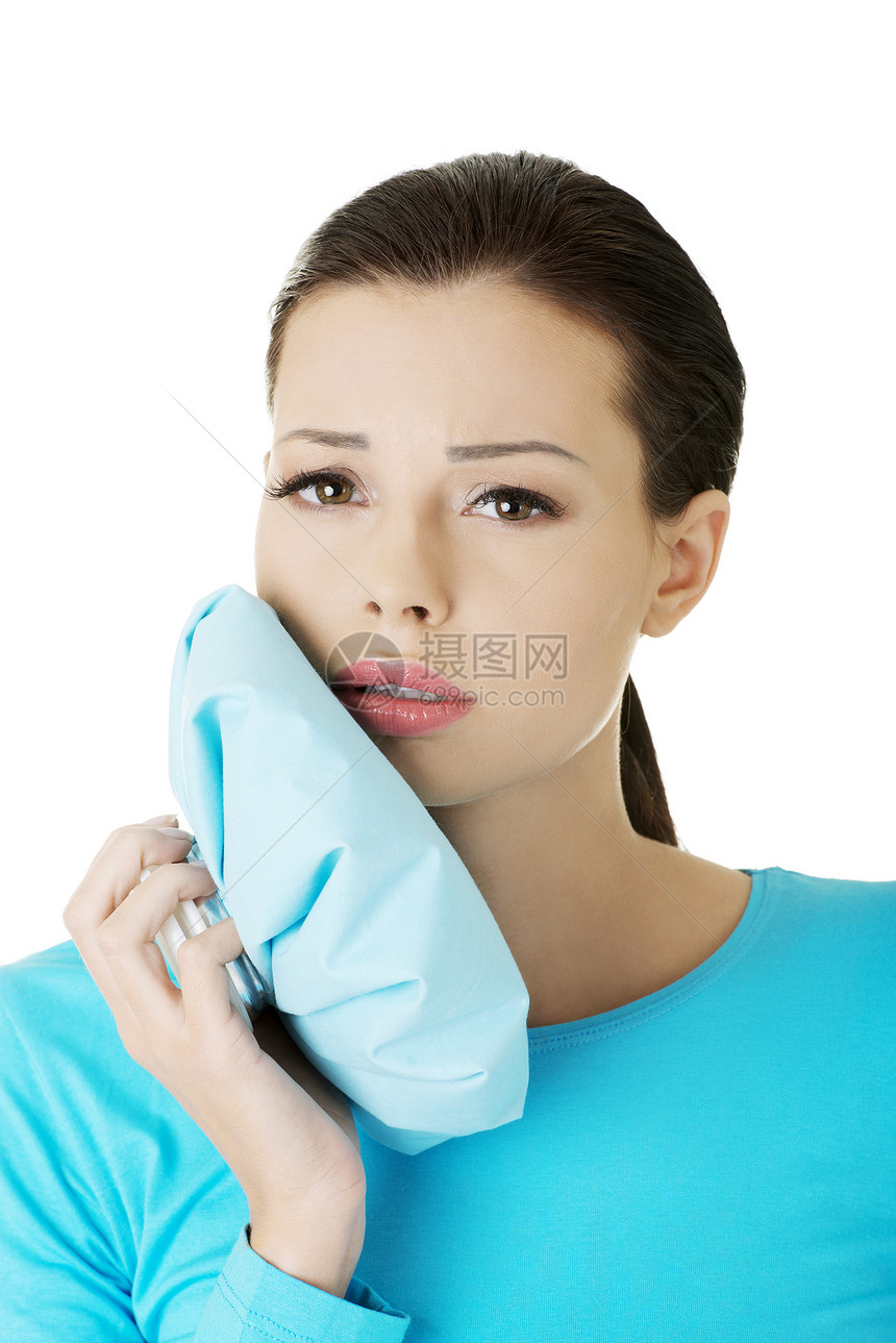 牙痛女性悲伤痛苦脸颊药品灵敏度白色成人工作室医疗图片