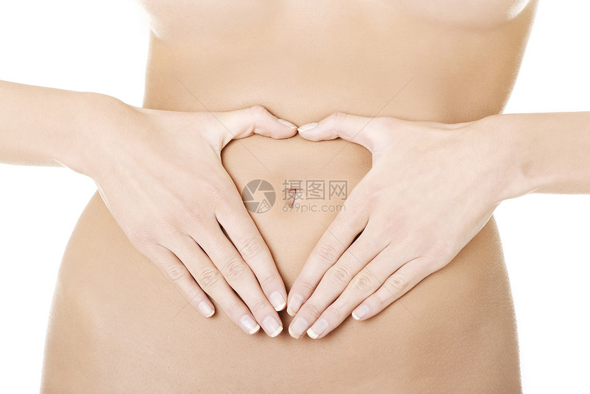 手放在肚子上腰围腹部饮食女士消化数字营养测量肥胖调子图片