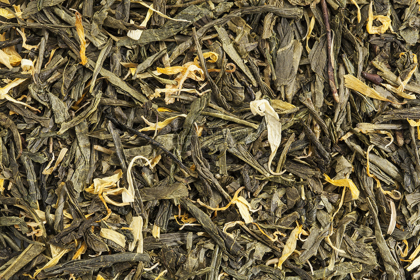 绿茶叶宏观金盏花绿色叶子茶叶味道花瓣绿茶图片