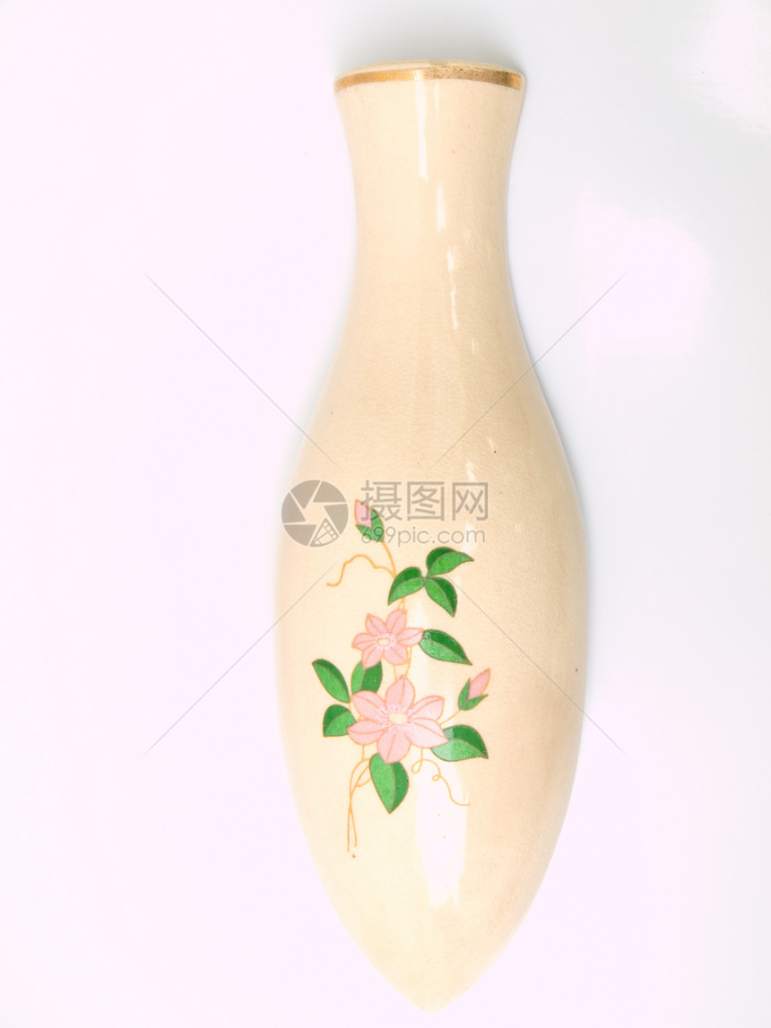 白色背景上孤立的顶视花朵花瓶图片