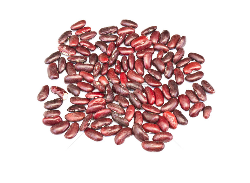 在白色背面灰状体上隔离的干豆或红豆豆类植物食物粮食菜豆种子宏观红色团体图片