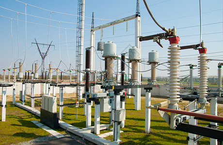 一般视图 高压变电站设施转换基础设施平台网络接线危险天空绝缘电气背景图片