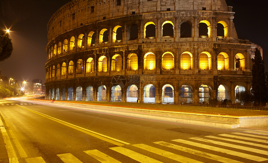 夜晚的盛大 罗马体育场石头景观照明纪念碑决斗观光柱子竞技场展示图片