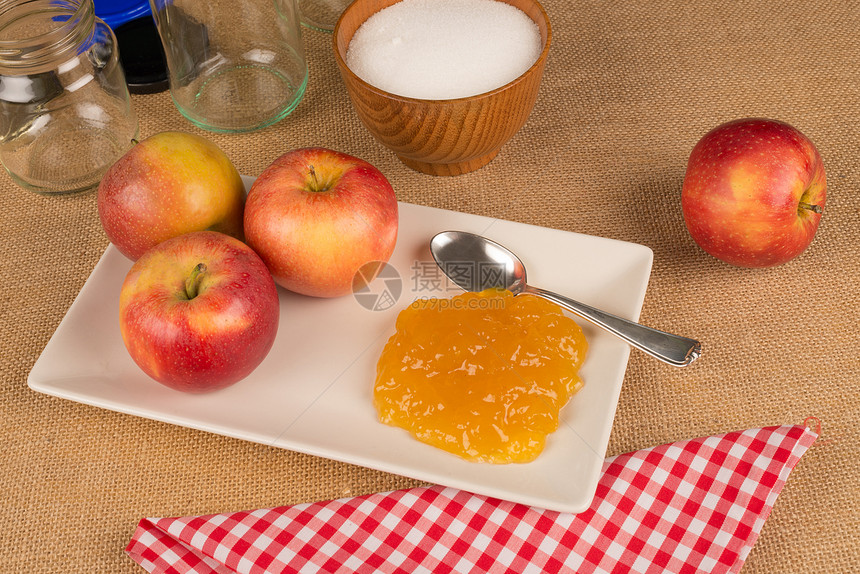 苹果柑橘酱水果健康罐子烹饪传播水平静物图片