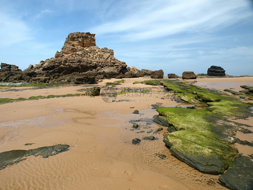 葡萄牙阿尔加夫附近海滩岩石旅行场景海岸线悬崖海岸支撑海洋图片