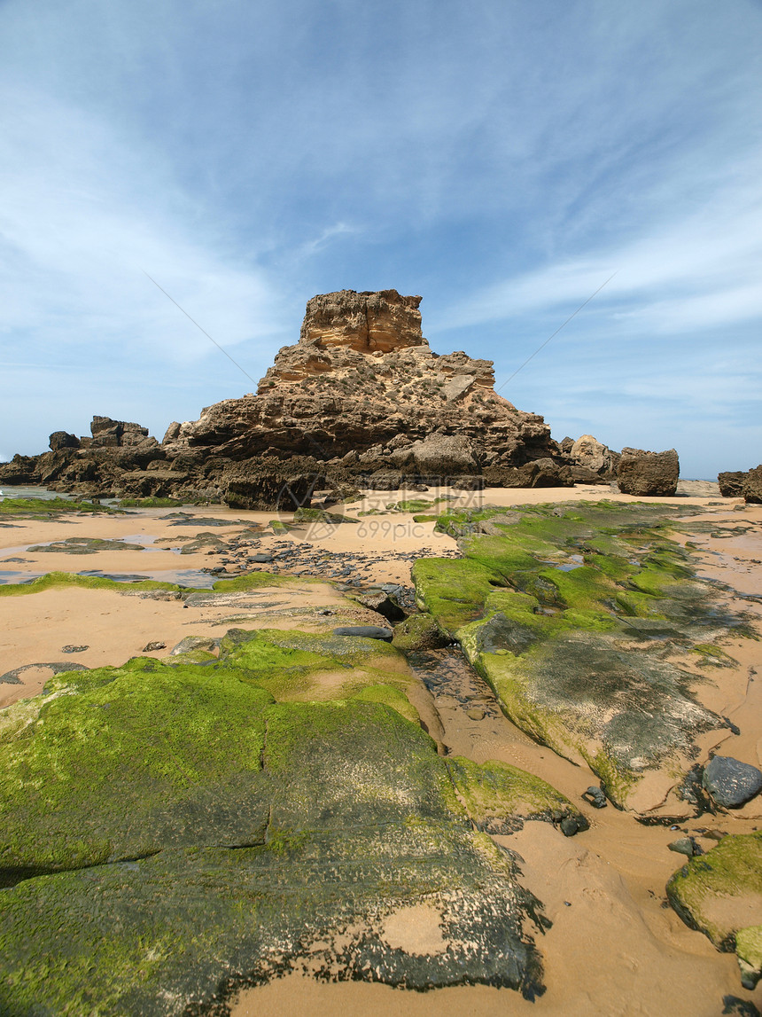 葡萄牙阿尔加夫附近支撑悬崖海洋场景海滩岩石海岸线海岸旅行图片