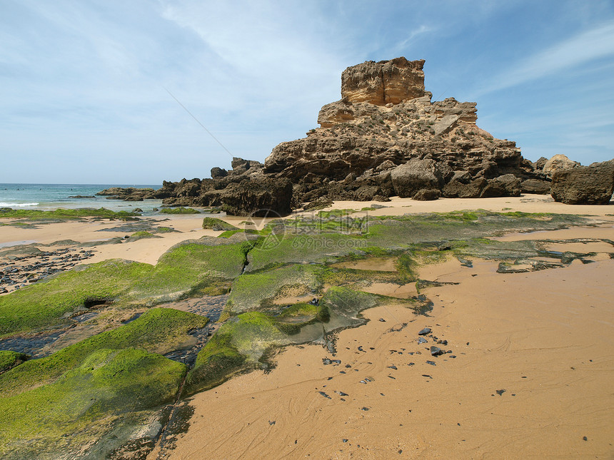 葡萄牙阿尔加夫附近旅行海岸线海滩岩石海洋海岸场景支撑悬崖图片