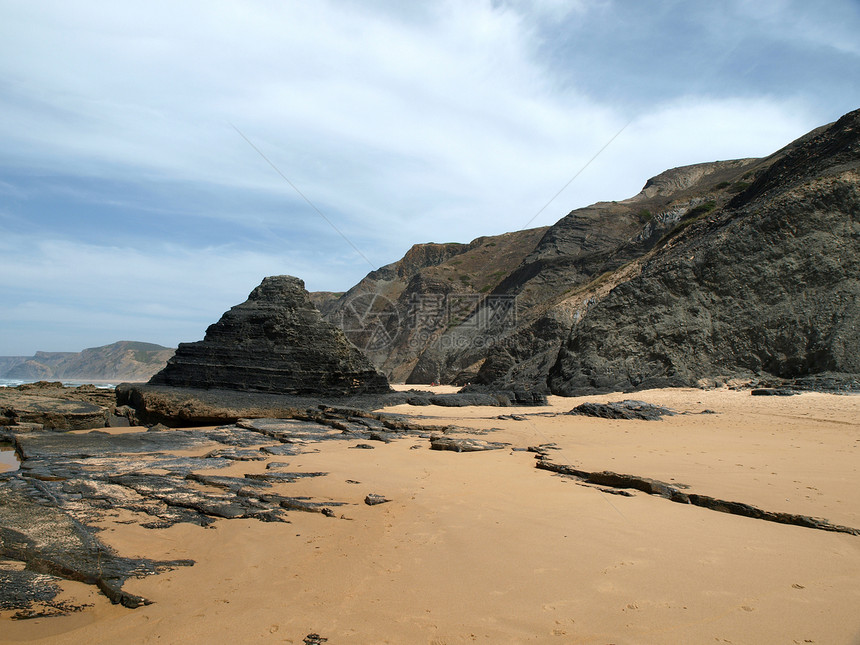 葡萄牙阿尔加夫附近海洋海岸线支撑场景旅行海岸海滩岩石悬崖图片