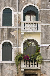 威尼斯窗口旅游栏杆城市植物运河建筑学花朵背景图片
