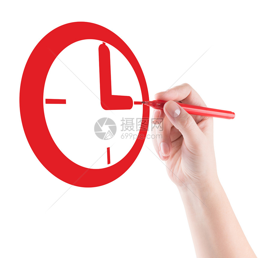 红色的手表苏醒绘画唤醒黑板警报时间白色钟表圆圈小时图片