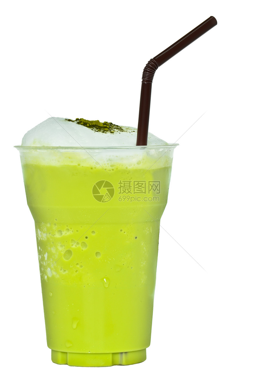冰冷绿茶咖啡店休息饮料木头玻璃香草奶昔塑料水果奶油图片