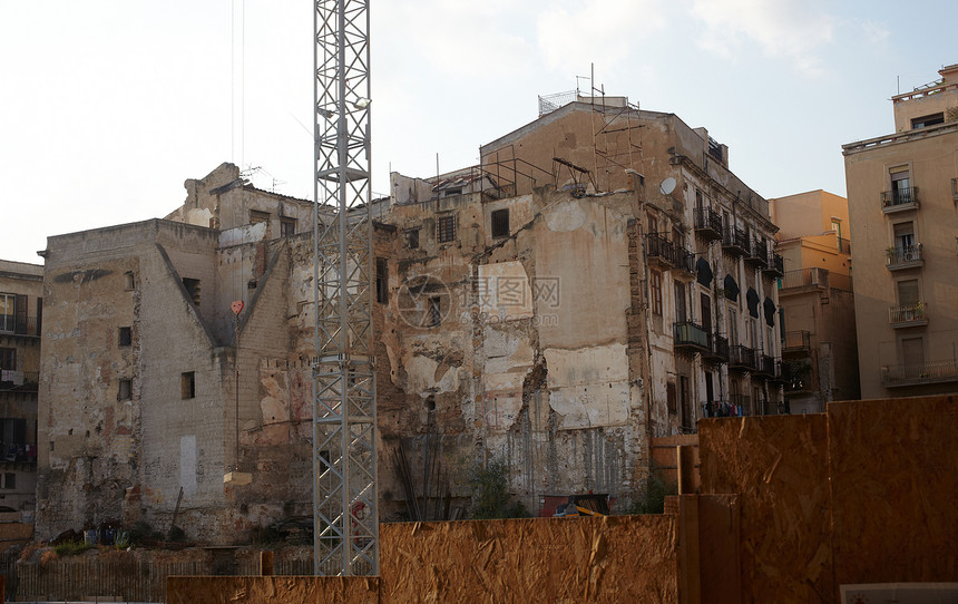 巴勒莫被拆除的房屋信仰木头建筑学砖块谷仓农场村庄起重机废墟粉碎图片