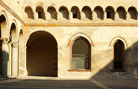 米兰Sforzesco城堡庭院考古历史文化建筑学墙壁堡垒古物旅游遗产考古学背景图片