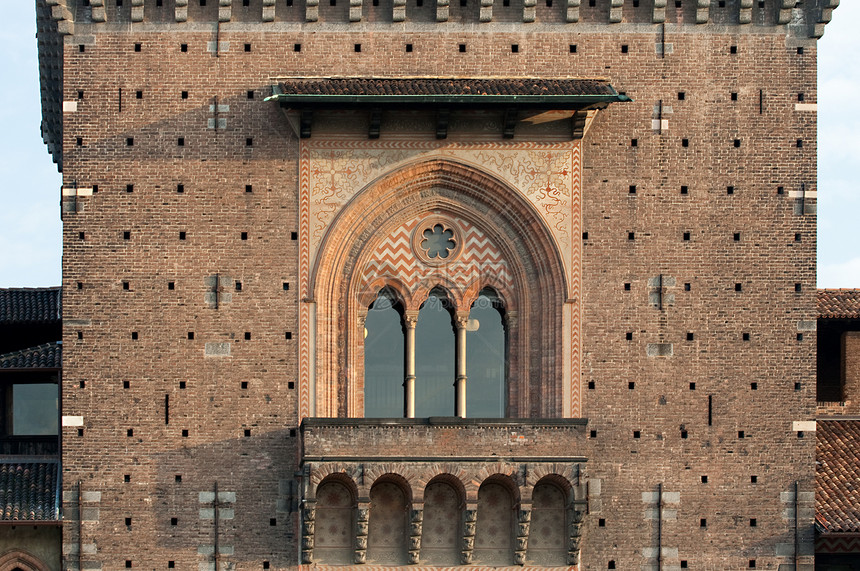 米兰Sforzesco城堡窗户历史学家堡垒施工艺术财富城市漏洞孤独资产公园图片