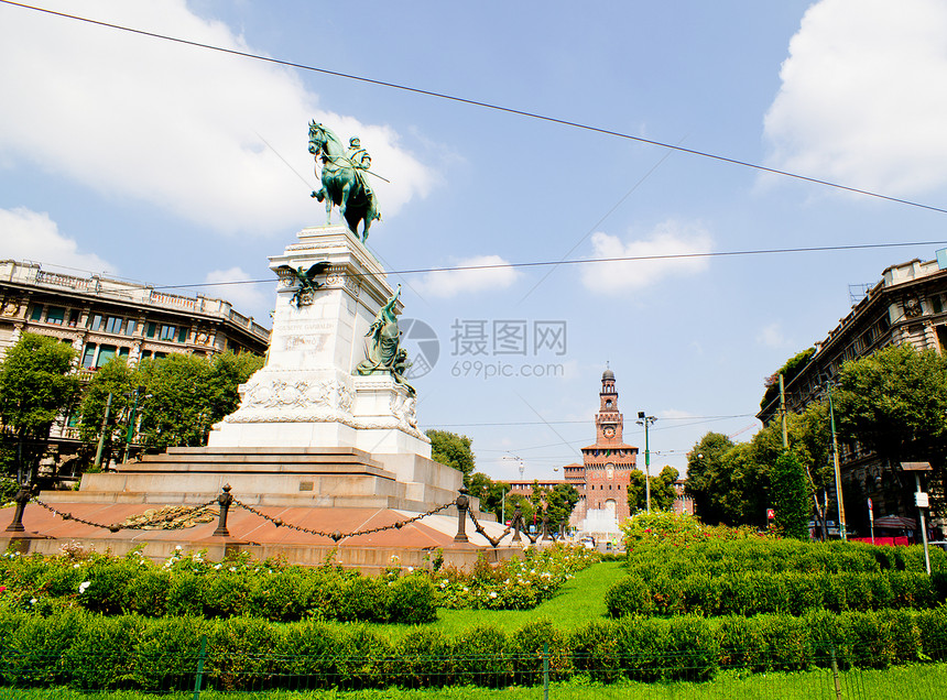 Garibaldi纪念碑 米兰雕塑喷泉建筑学城堡墙壁旅游栅栏遗产堡垒文化图片