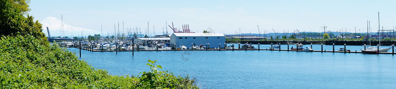 码头 港口和Rainier先生全景晴天车库背景图片