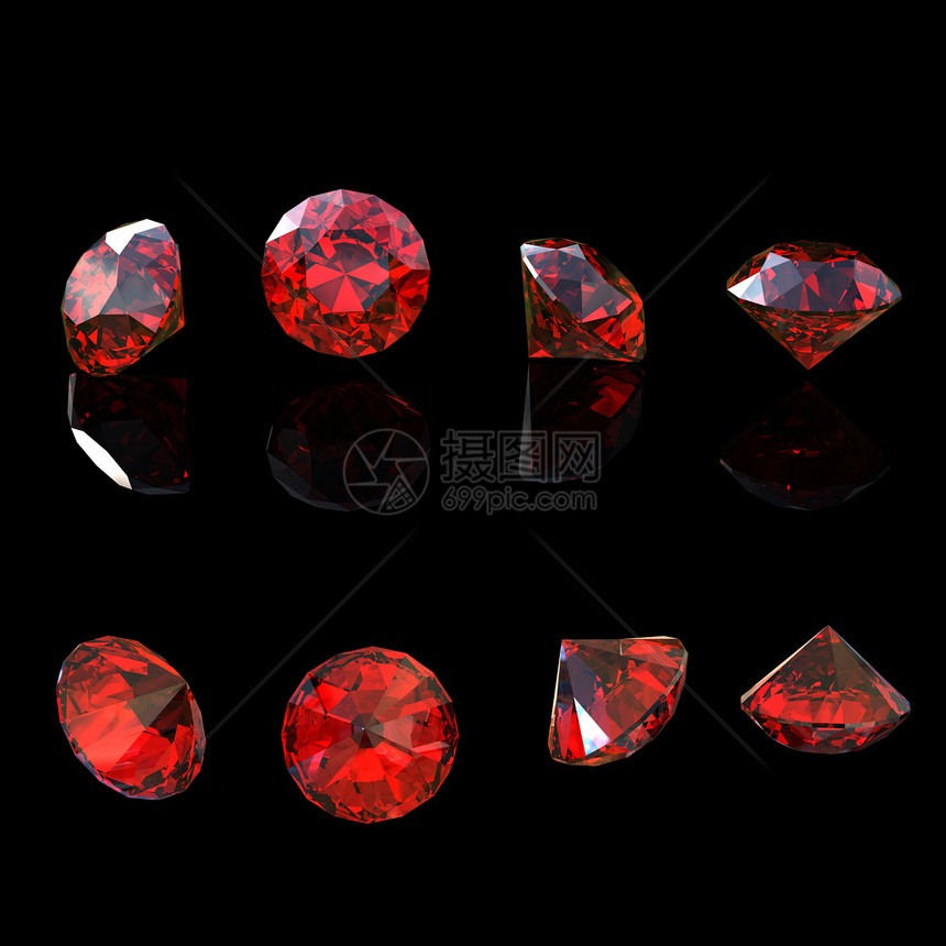 圆盖网隔离在黑色上 宝石石头石榴石皇家百万富翁圆形红色奢华珠宝钻石火花图片