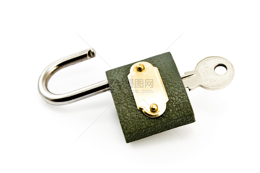 带密钥的锁定反射力量白色挂锁金属条纹钥匙保障互联网安全图片