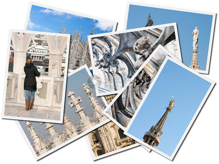 米兰大教堂 照片拼贴财富纪念碑建筑学雕塑文化雕塑家荣耀记忆力量明信片图片