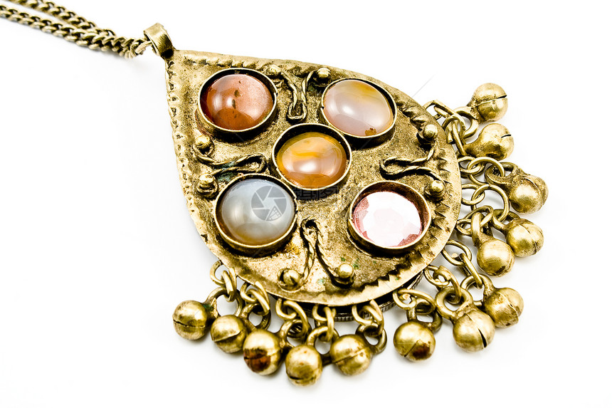 带有宝石的古董银项链女性化金属吊坠石头宏观白色礼物女性珠宝奢华图片