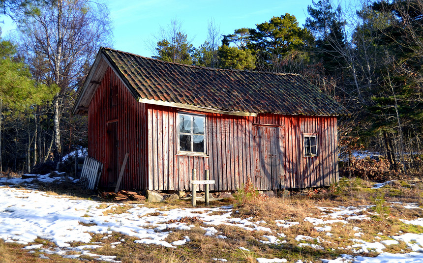 斯登斯维克的春天蓝天外屋小屋群岛钓鱼絮状物岩石图片