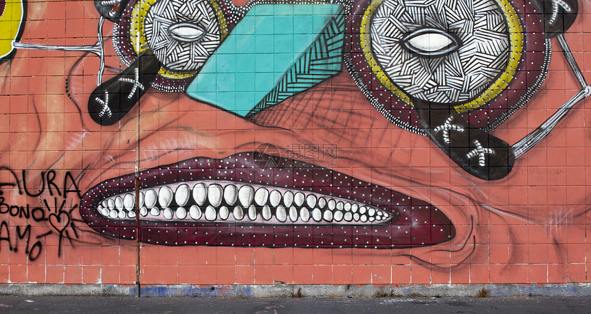 墙上的涂鸦牙齿城市眼睛绘画壁画艺术怪物漫画青年图片