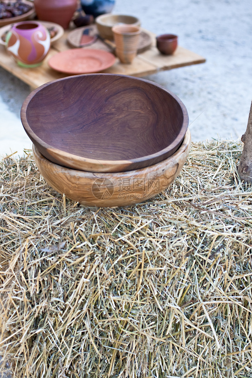 木质碗稻草厨房木头主妇仪器桑拿工具工艺家庭盘子图片