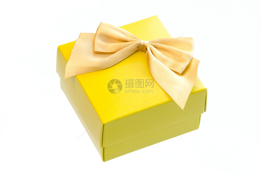 礼品盒金子丝带礼物展示丝绸生日盒子胸部白色摄影图片