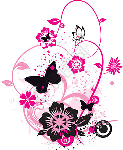 鲜花和蝴蝶插花粉红色圆圈背景图片