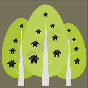 房屋和树木插图背景图片