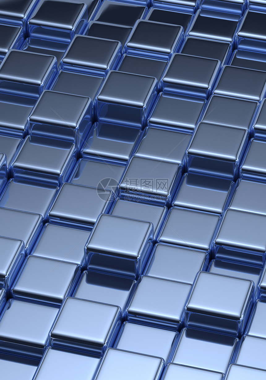 蓝色立方体渲染积木盒子合金安排商业插图建造技术反射图片