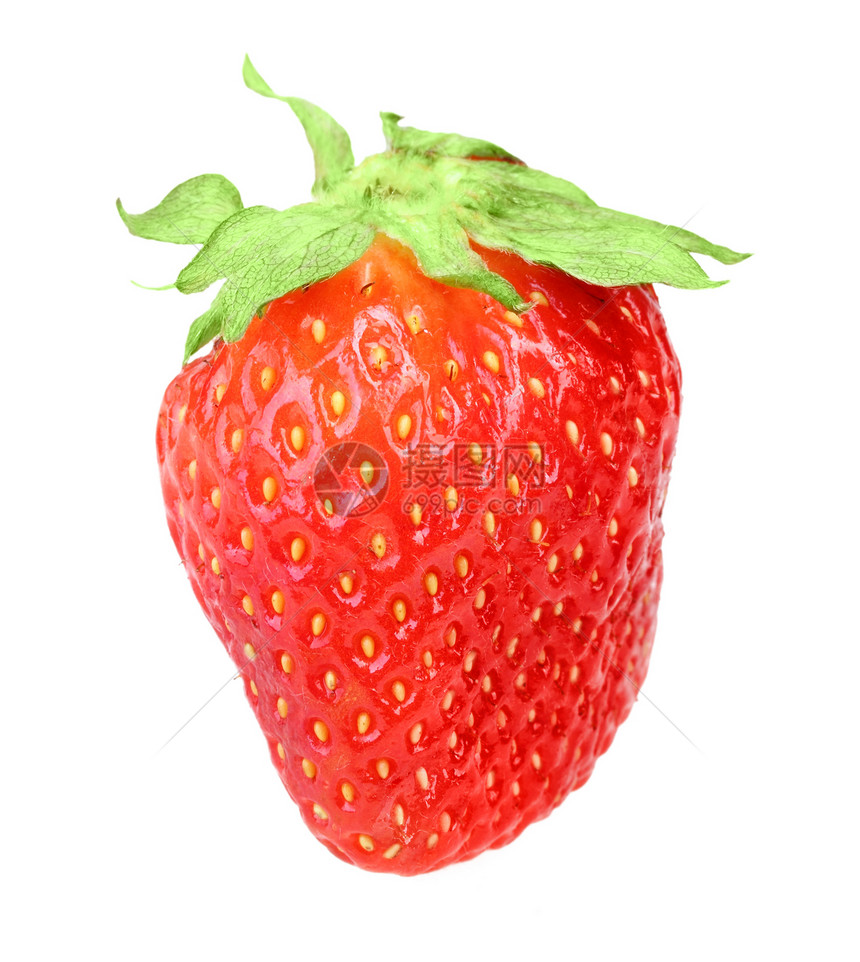 一个红莓新鲜鲜草莓红色叶子照片热带活力稻草工作室白色食物绿色图片