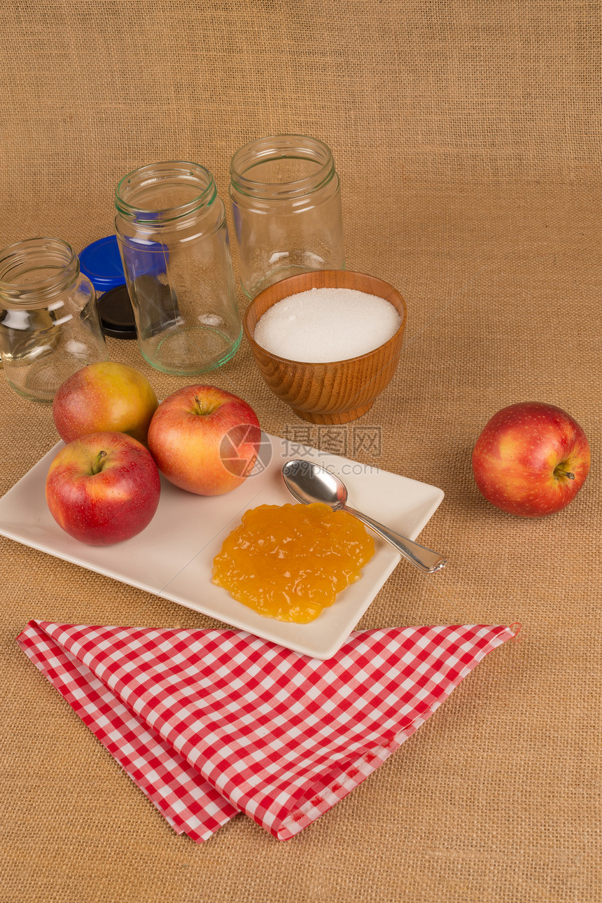 自制苹果浆果酱罐子烹饪静物健康水果传播图片