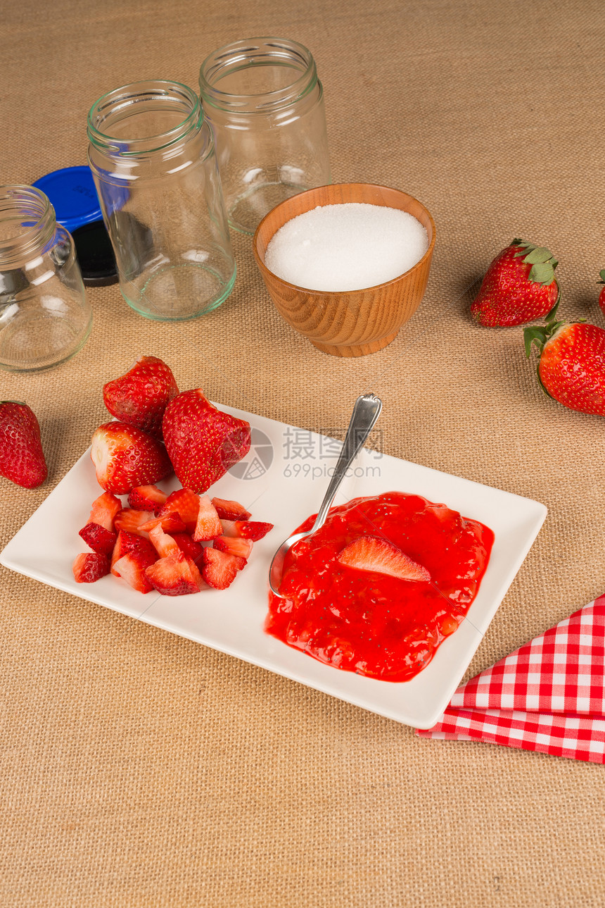 草莓橘子酱乡村静物服务水果桌子盘子食物甜点图片