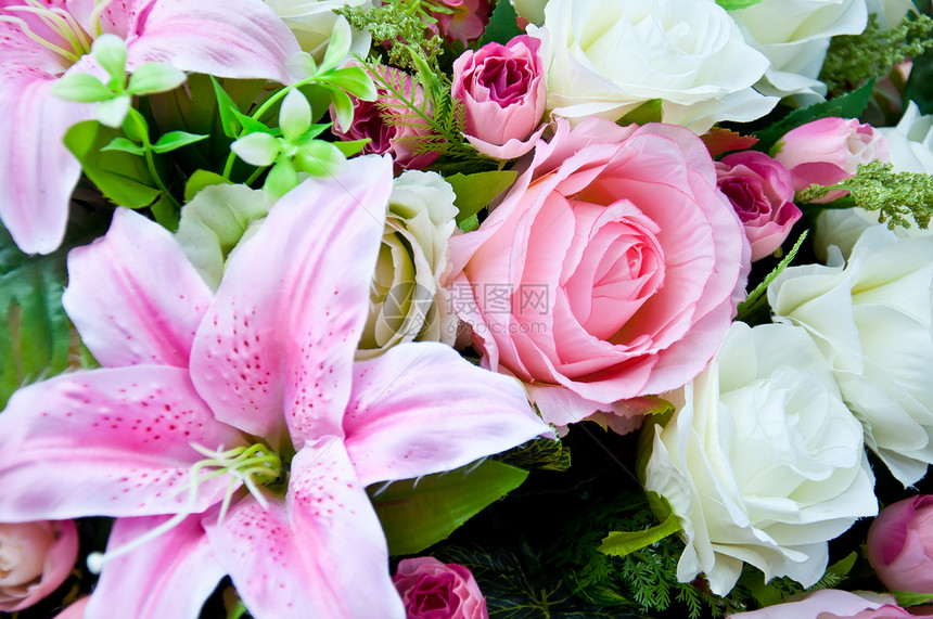 人工花植物玫瑰花束树叶织物丝绸植物群粉色图片