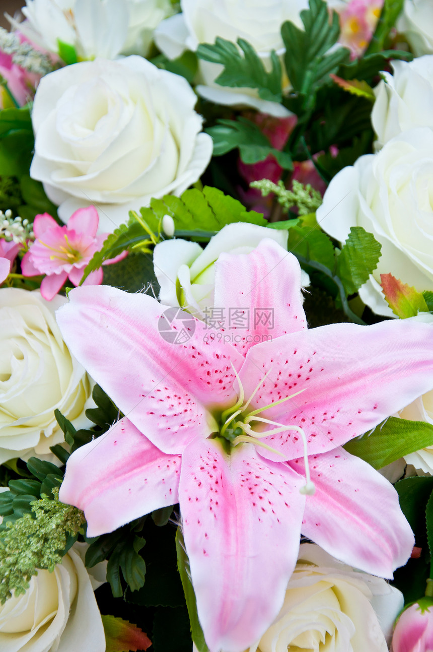 人工花植物群玫瑰织物植物丝绸花束树叶粉色图片