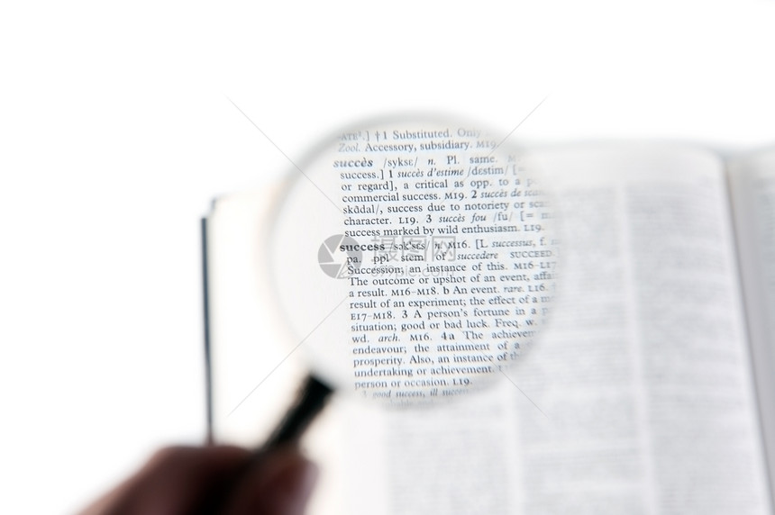 成功单词的放大镜学习词典英语白色字典财产宏观水平镜片诊断图片
