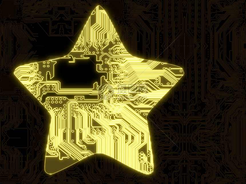 计算机芯片上的闪光计算机星符号图片