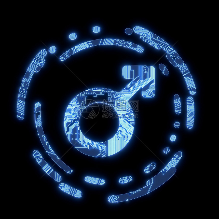 计算机芯片上的光化蓝色电子人符号Name电脑耀斑插图按钮电子力量性别硬件圆圈男性图片